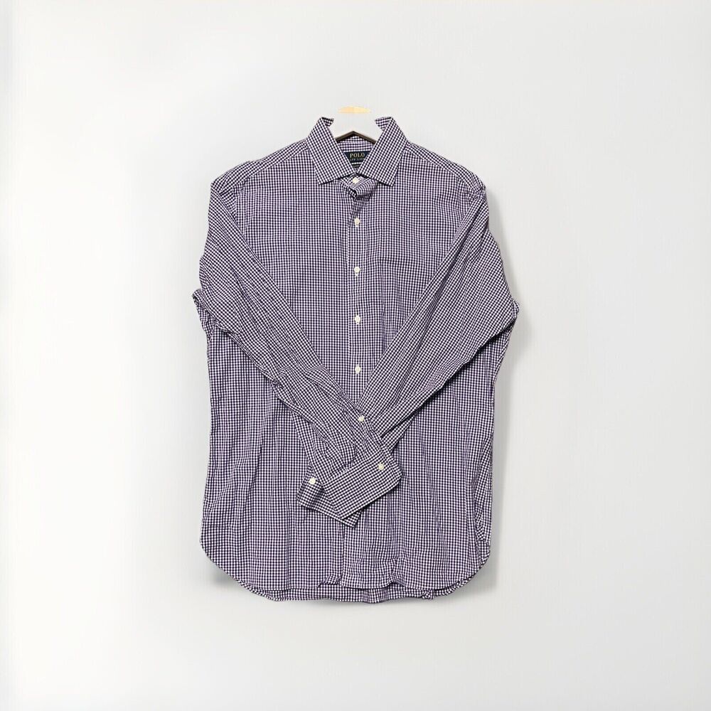 Ralph Lauren Long Sleeve Button Shirt Men's Size 16 Purple Gingham Plaid